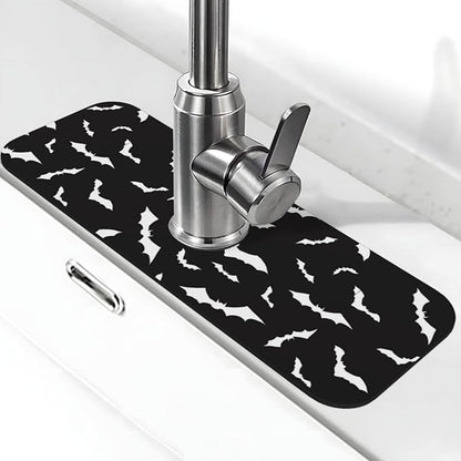 Halloween Cool Black Bat Kitchen Sink Splash Guard Faucet Mat Super Absorbent