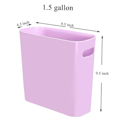 Youngever 1.5 Gallon Slim Trash Can, Plastic Garbage Container Bin, Small Trash Bin with Handles for Home Office, Living Room, Study Room, Kitchen, Bathroom (1 Pack Purple)