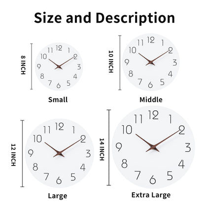 Mosewa Wall Clock 14 Inch White Silent Non Ticking Battery Operated Simple Minimalist Wooden Clock Decorative for Kitchen Bathroom Home Bedroom Living Room Office