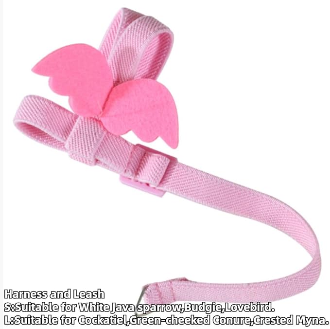 Pet Parrot Bird Harness and Leash, Adjustable Training Design Anti-Bite, Bird Nylon Rope with Cute Wing and Colorful Leash for Parrots Lovebird Cockatiel Conure Budgie (Purple with 393.7inch Leash,L)