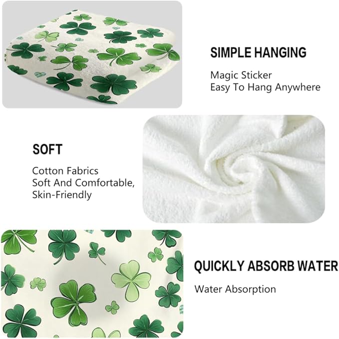 St Patrick’s Day Hand Towels Holiday Lucky Clovers Shamrock Kitchen Towels Soft