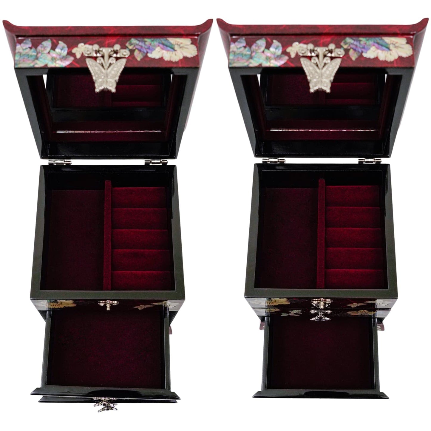 February Mountain Mother of Pearl Jewelry Box with 2 Drawers Gifts for Women Mom Wife Best Friend Birthday Mothers day Wedding Valentine Day (Red)