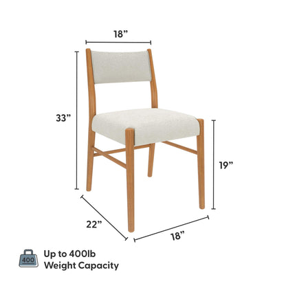 Plank+Beam Brio Dining Chair (2-Pack) - Upholstered Bouclé Seat, Solid Rubberwood Frame, Low-VOC Finish, Easy Assembly, Pecan/Ivory