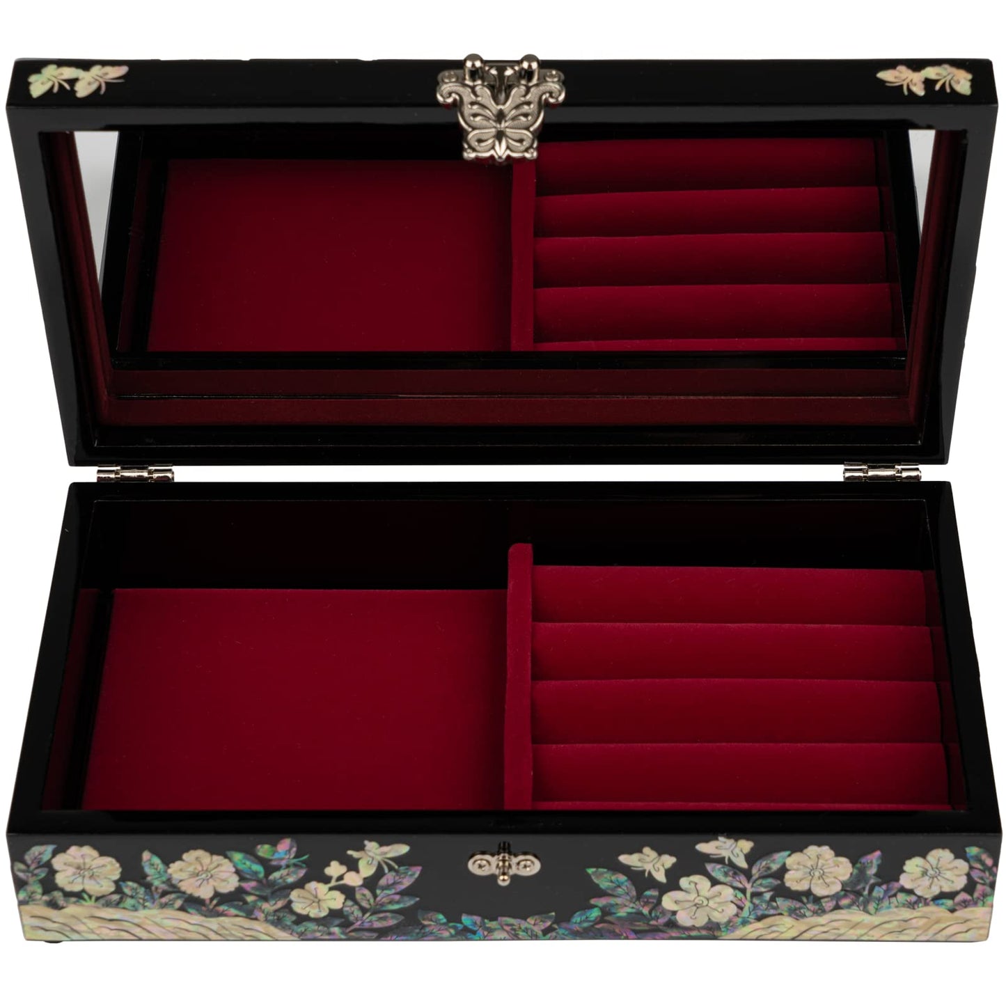 February Mountain Mother of Pearl Large Jewelry Box with Ring Tray - Handmade Unique Gifts for Women - Abalone Shell Keepsake Decorative Box
