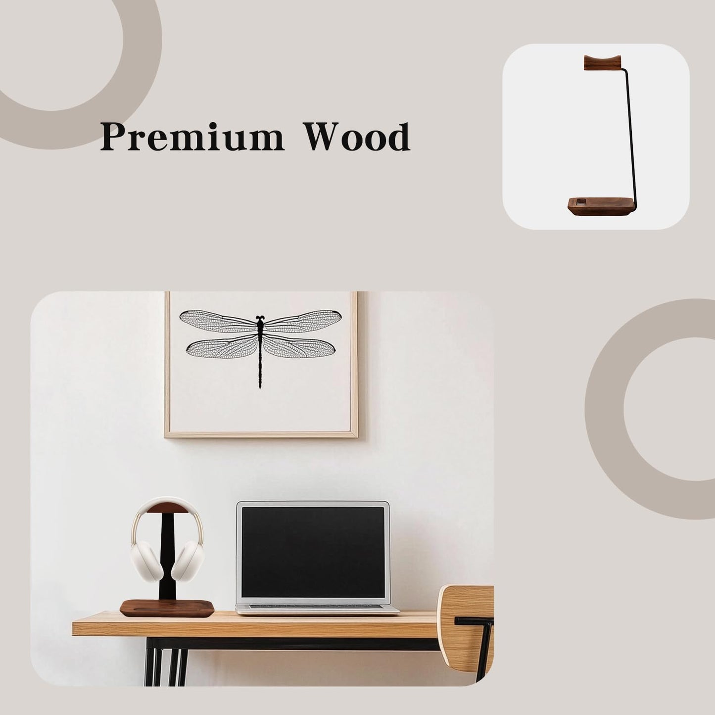 ZHIYUEJING Walnut Wood Headphone Stand,Headphone Rack with Storage Base Plate,Headphones Holder for Study Rooms,Gaming Spaces,Desktop,Office