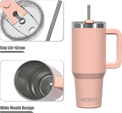 20 oz Tumbler with Handle,Tumbler with Lid and Straw,Double Wall Insulated Cup Stainless Steel Travel Mug(Cold for 34 Hours),Water Bottle for Iced Tea,Coffee,Cold Beverages(Pink)