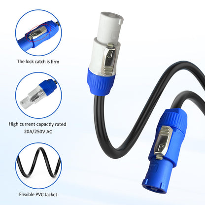 PowerCon Power Cable AC PowerCon Input to Output 12AWG 3 Pin Power Extension Cable for LED Screen Beam Moving Head Light, Stage Light Power,Audio Video Equipment and More-3FT