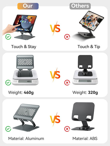 tounee Tablet Holder Stand, Dual Rod Adjustable Aluminum Desktop Stand, Compatible with 4.7-16.9" iPads, Surface Tablets, Portable Monitors, Kindle & More (Gray)