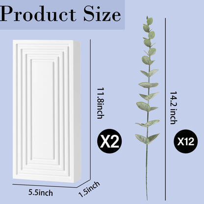 FancyPlus Wooden Wall Planter Vase, 2 Pack White Wood Hanging Vases with Fake Eucalyptus for Indoor Modern Boho Farmhouse Wall Art Decor for Home Indoor Kitchen Modern Farmhouse Bathroom