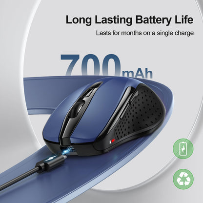 TECKNET Wireless Mouse Rechargeable, 2.4G USB-A Silent Mouse, Quiet Click, 6 Adjustable 4800 DPI, Cordless Computer Mice, Ergonomic Mice for Laptop, 6 Buttons for Chromebook, Ergo Grip - Black