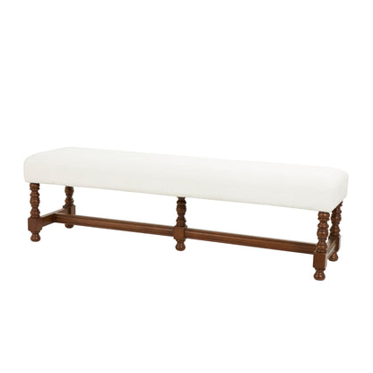 Deco 79 Fabric Home Bench Entryway Bench with Brown Traditional Wood Turned Legs, Bedroom Bench 59" x 16" x 17", Cream