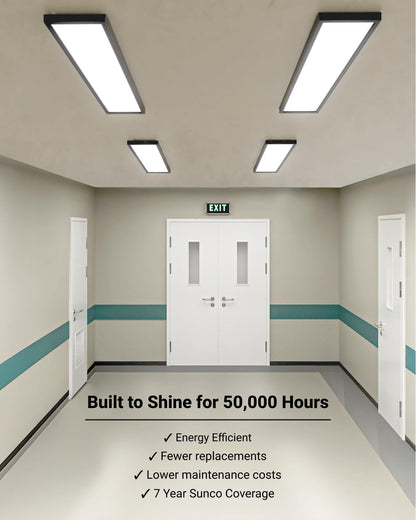Sunco 2 Pack 1x4 LED Flat Panel Light, Dual Selectable CCT 3500K/4000K/5000K & Selectable Wattage 30W/40W/46W, 5700LM, 0-10V Dimming, Matte Black Drop Ceiling Fixture - ETL, DLC