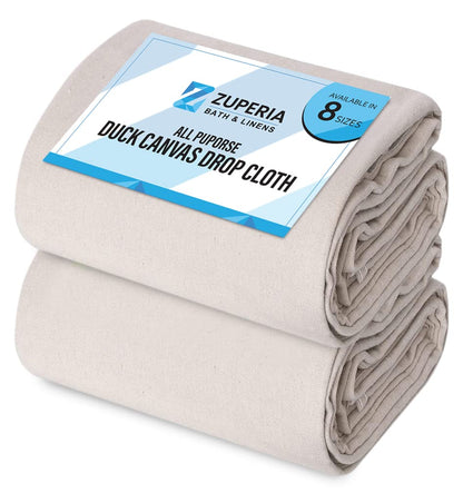 ZUPERIA Canvas Drop Cloth (Size 4 x 15 Feet - Pack of 2) - Pure Cotton Painters Drop Cloth for Painting, Furniture & Floor Protection - All Purpose Thick Canvas tarp with Double Stitched Edges