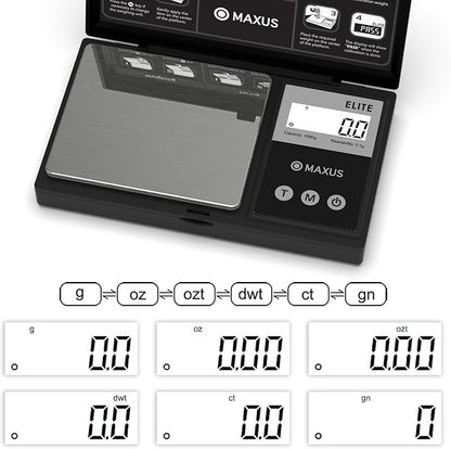 MAXUS Digital Gram Scale 1000g/0.1g, Small Food Scale with Backlit LCD, Mini Pocket Scale for Jewelry