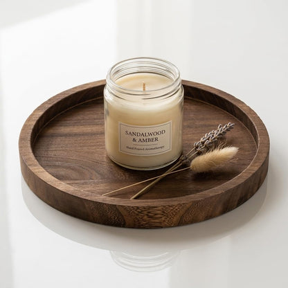 Wooden Decorative Tray Candle Holder: Romadedi Round Wood Tray Home Decor, Small Rustic Trays for Coffee Table, Ottoman, Table Centerpieces for Dining Room, Living Room, Farmhouse Kitchen