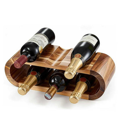Chreyty Classic Wooden Wine Rack – 6-Bottle Acacia Wine Holder Stand – Freestanding Wine Storage – Great for Home Decor No Assembly Required (6 Bottles)