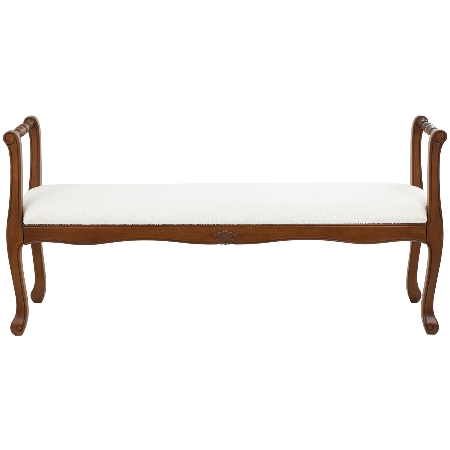 Deco 79 Fabric Home Bench Arm Entryway Bench with Brown Traditional Wood Turned Legs, Bedroom Bench 55" x 16" x 27", Cream