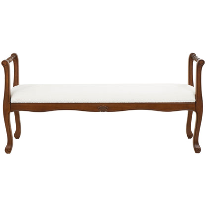 Deco 79 Fabric Home Bench Arm Entryway Bench with Brown Traditional Wood Turned Legs, Bedroom Bench 55" x 16" x 27", Cream