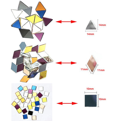 Mollytek Assorted Mirror Mosaic Tile Triangle, Square, Rhombus Shapes Stained Glass Mosaic Tiles for Crafts Mosaic Chips Pieces for Plates,Picture Frames,Flowerpots,Handmade Jewelry -780g/27.51 Ounce