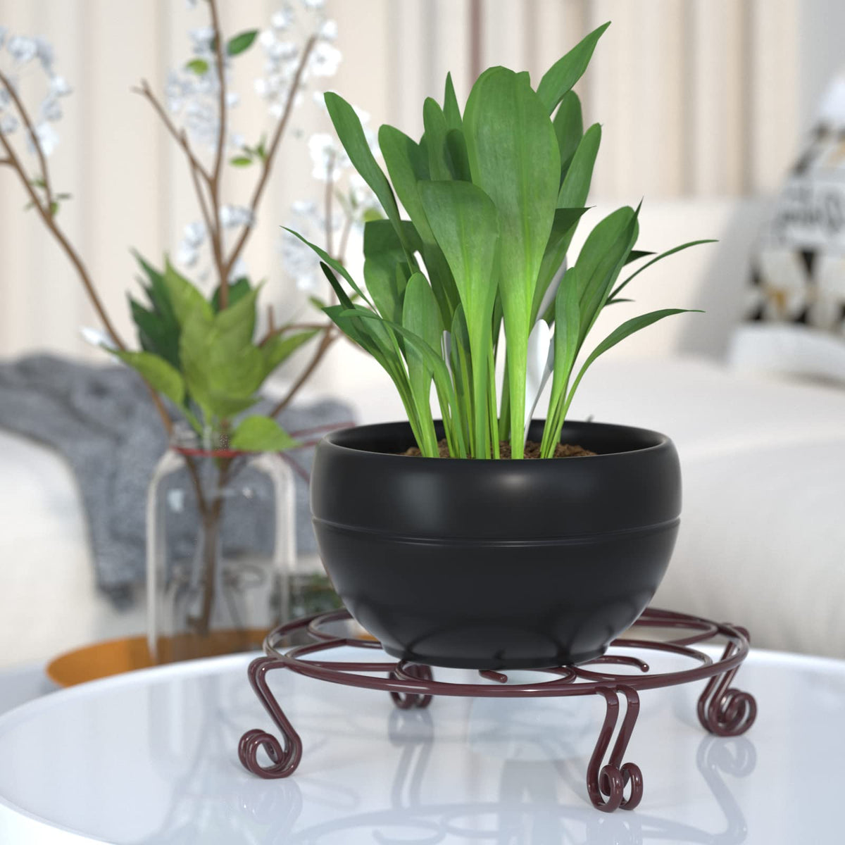 Yimobra Original Patented Plant Stand for Flower Pot Heavy Duty Potted Holder Indoor Outdoor, Metal Rustproof Iron Garden Container Round Supports Rack for Planter, Brown, 11.8 Inches