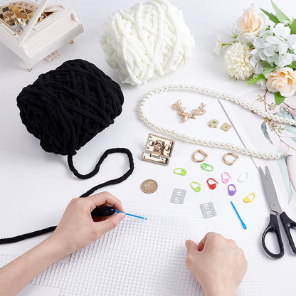 FREEBLOSS 2 Set DIY Plastic Canvas Mesh Bag Kit Blank Mesh Canvas Sheets for Embroidery Needlepoint Craft Kit Knit and Crochet Projects Handbag Making Accessories, Black and White