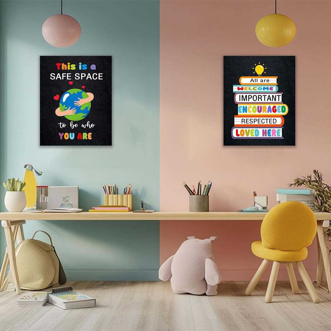Diversity for Classroom Decorations Canvas Wall Art Decoration,Kindness Diversity ,Teacher for Elementary Classroom DecorLiving Room Canvas Wall Art,Home Deco,Tabletop/Hanging，6-pack(29 x 38 cm) framed