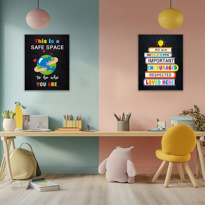 Diversity for Classroom Decorations Canvas Wall Art Decoration,Kindness Diversity ,Teacher for Elementary Classroom DecorLiving Room Canvas Wall Art,Home Deco,Tabletop/Hanging，6-pack(29 x 38 cm) framed