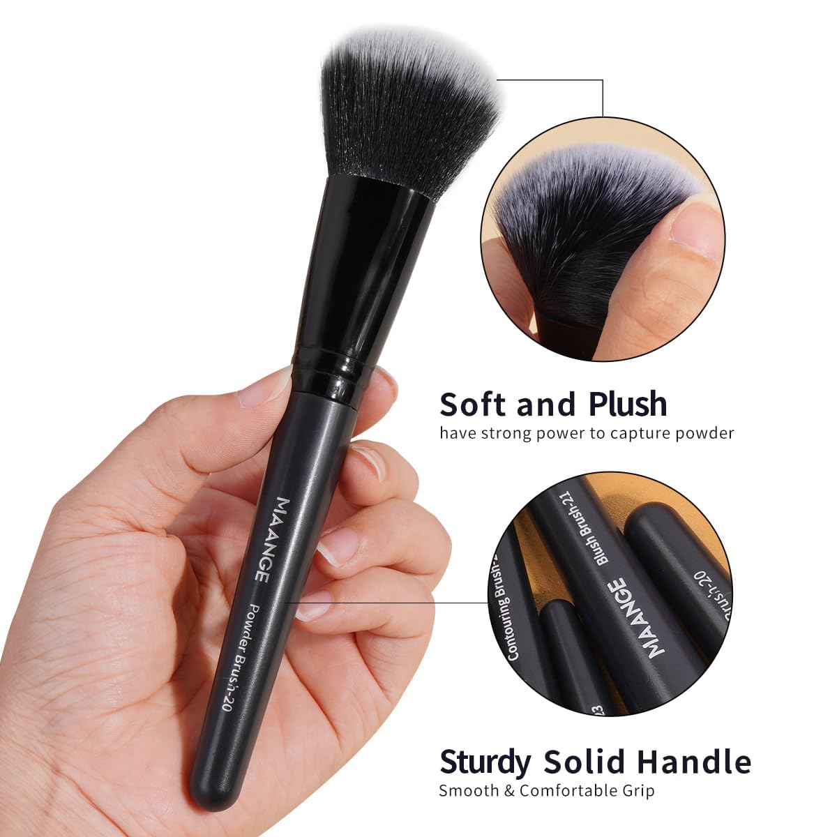 MAANGE 30pcs Professional Makeup Brush Set With Velvet Bag&5pcs Beauty Blender&2pcs Makeup Remover Puff&5pcs Triangle Powder Puff&3pcs Mini Thumb Puff&Toiletry Bag&2pcs Cleaning Mat (Blacksliver)
