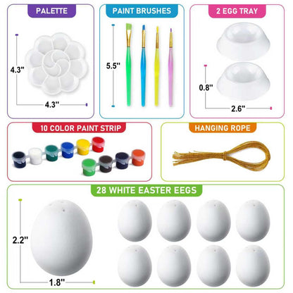 Easter White Eggs Painting Kit-Paintable Flocking Eggs with Doodle Kit for DIY Design-Hanging Flocking Eggs with Rope for Decoration,Egg Hunts, Basket stuffers & Essentials, Easter Gift,28PCS