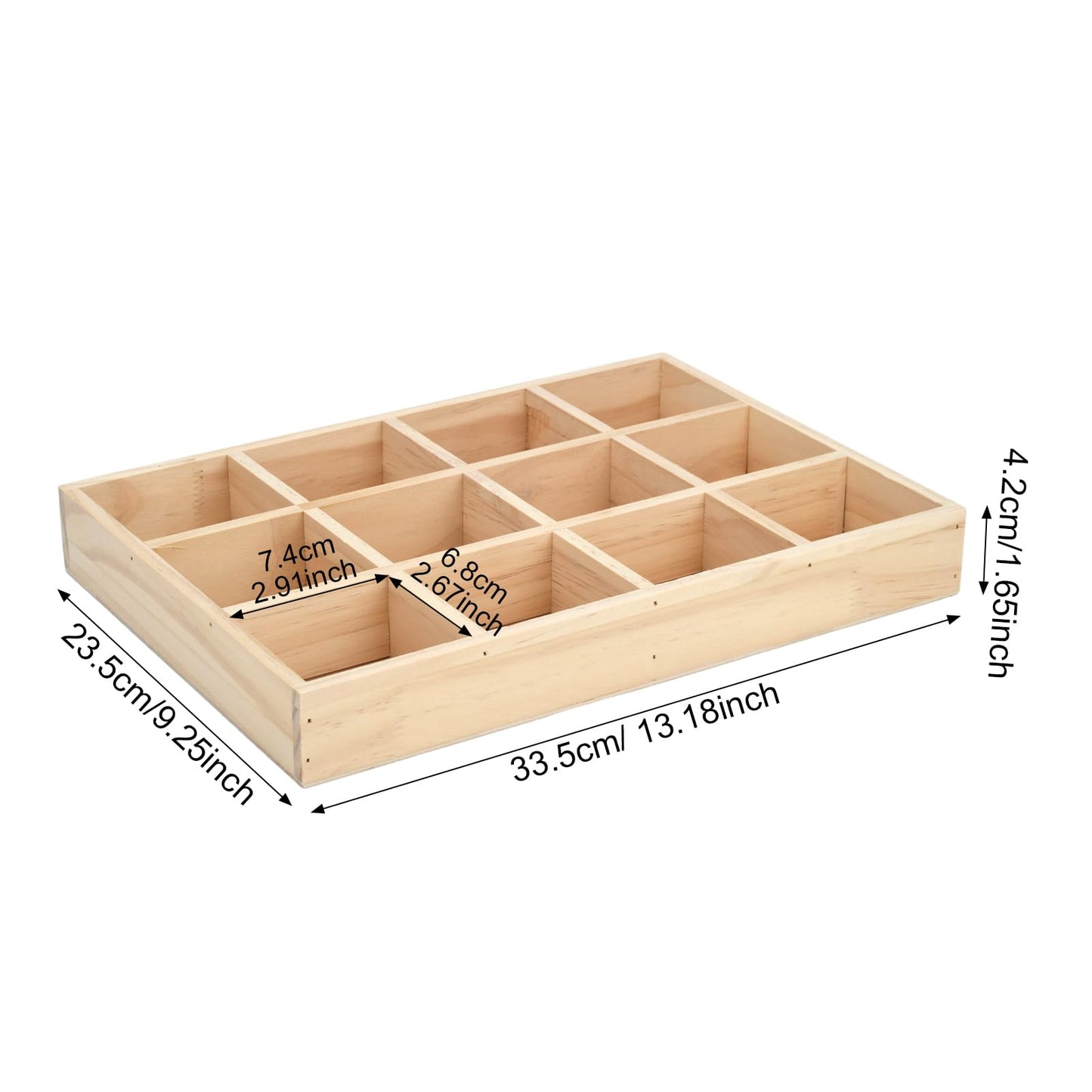 Natural Wooden Sorting Tray,Multi-Grid Sectional Organizer Tray,Sturdy Wood Divided Storage Tray for Jewelry,Beads,Game Pieces,Craft Supplies,Small Parts Sorting & Home Desktop Organization (Wood)