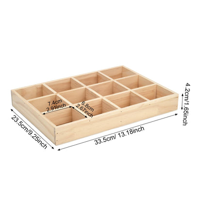 Natural Wooden Sorting Tray,Multi-Grid Sectional Organizer Tray,Sturdy Wood Divided Storage Tray for Jewelry,Beads,Game Pieces,Craft Supplies,Small Parts Sorting & Home Desktop Organization (Wood)