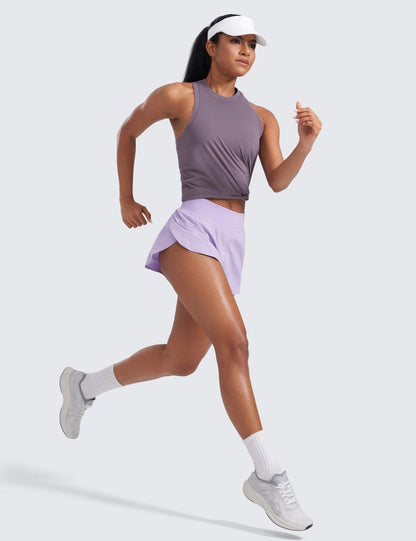 CRZ YOGA High Waisted Split Running Shorts for Women 3" - Comfy Mesh Liner for Workout Athletic GymTrack Quick Dry Lilac Air Large