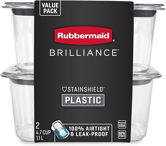 Rubbermaid Brilliance BPA-Free Food Storage Containers, Medium Deep, 4.7 Cup