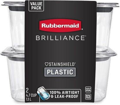 Rubbermaid Brilliance BPA-Free Food Storage Containers, Medium Deep, 4.7 Cup