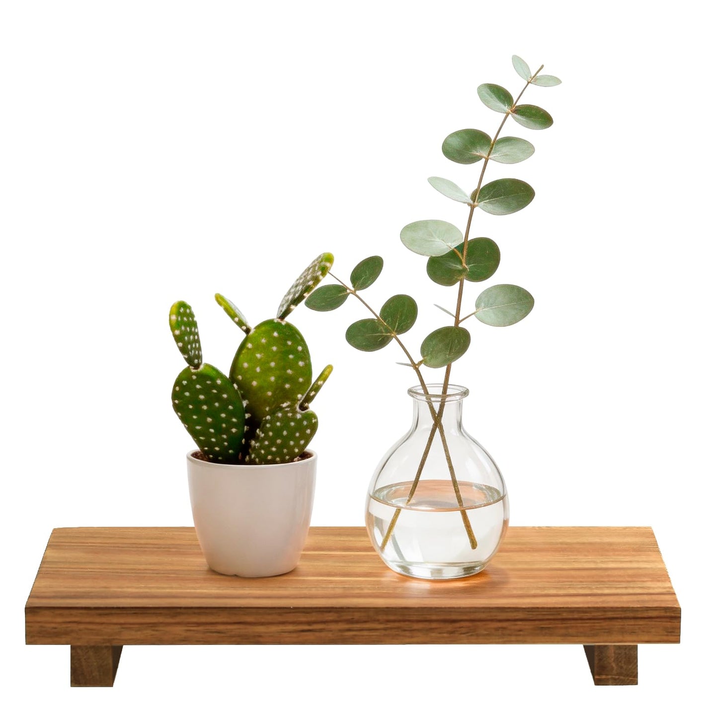 Duseu 12x7 Inch Acacia Wood Pedestal Stand, Wood Riser for Kitchen Counter, Farmhouse Wood Display Riser for Coffee Bar, Soap Dish, Plant Stand, Bathroom Organizer