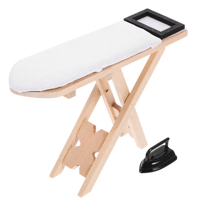 NUOBESTY 1 Set Dollhouse Miniature Iron Ironing Table Playset Mini Ironing Board Steam Iron Model Toy Laundry Room Furniture for DIY Fairy Garden Micro Landscape