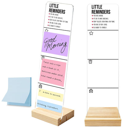 Monitor Memo Board with Removable Wooden Base Acrylic Portable Sticky Note Holder, Little Reminders Sign, Office Desk Set Sticky Notes 100 Sheets
