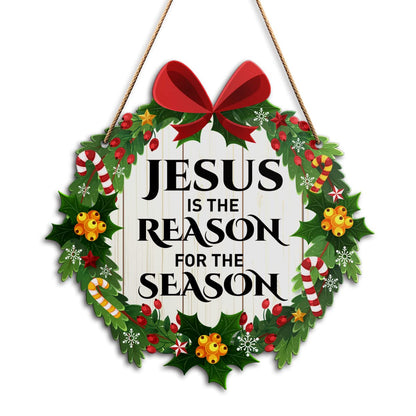 Jesus Is The Reason Wall Decor Sign - Religious Christmas Home Sign for Front Door Porch Decorations - Wood Hanging Plaque