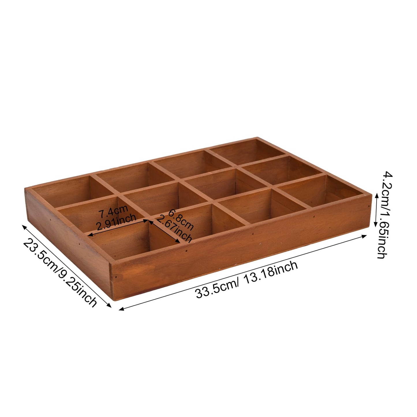 Natural Wooden Sorting Tray,Multi-Grid Sectional Organizer Tray,Sturdy Wood Divided Storage Tray for Jewelry,Beads,Game Pieces,Craft Supplies,Small Parts Sorting & Home Desktop Organization (Brown)