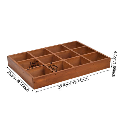 Natural Wooden Sorting Tray,Multi-Grid Sectional Organizer Tray,Sturdy Wood Divided Storage Tray for Jewelry,Beads,Game Pieces,Craft Supplies,Small Parts Sorting & Home Desktop Organization (Brown)
