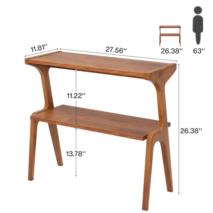 Tribesigns 2-Tier Solid Wood Side Table, Mid-Century Modern End Table with Storage Shelves, Tall Slim Side Table for Couch with Unique Legs, Long Bedside Table for Bedroom, Living Room, Cherry