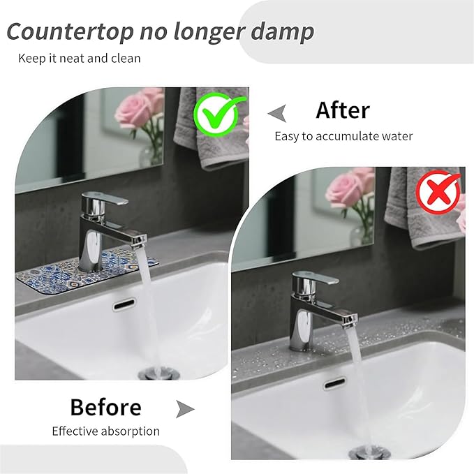 Kitchen Sink Splash Guard，Traditional Moroccan tiles Faucet Mat Sink