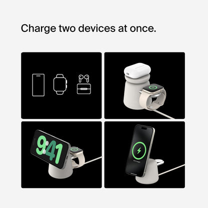 Belkin 2-in-1 Qi2 Wireless Charging Dock 15W Fast Charge iPhone Charger Compatible with iPhone 17, 16, 15, 14, and 13 Series, AirPods, and Other Qi2 Enabled Devices, Includes Power Supply - Sand