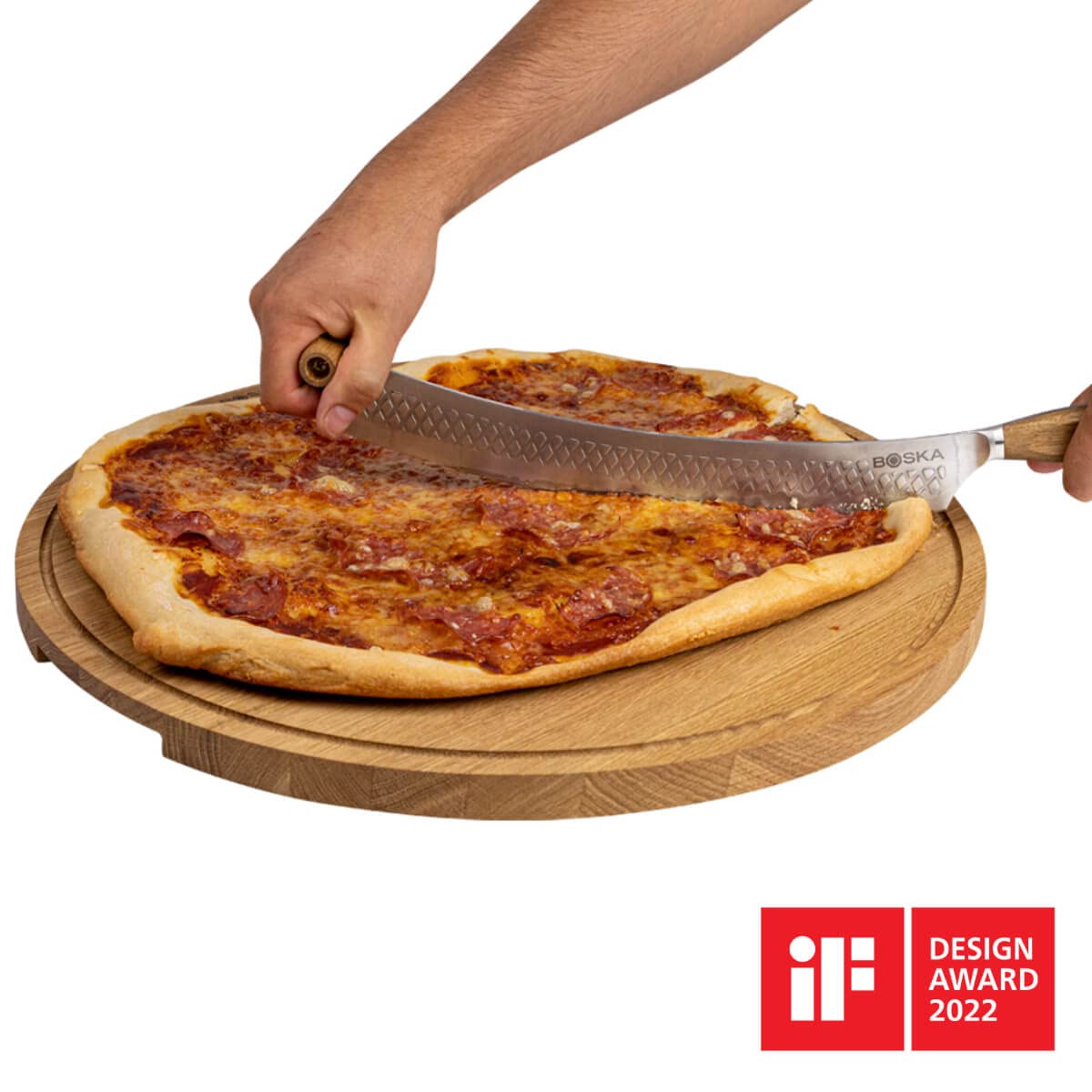 BOSKA Stainless Steel Cheese Knife - For All Types of Cheese Pizza - Multi-Functional Cheese Slicer - Handheld Slicer - Silver Non-Stick Oak Wood - Dishwasher Safe - For Kitchen Cooking