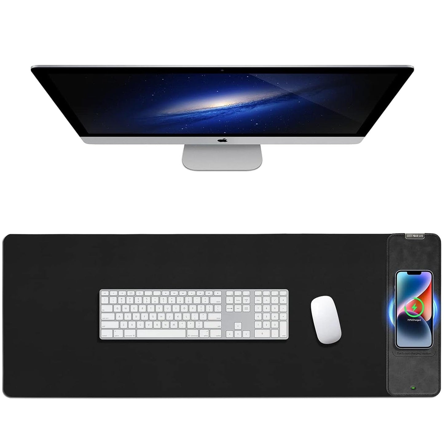 Mouse Pad with Wireless Charging, Large Desk Mat RGB Gaming Mousepad, 10 Light Colors LED Gaming Pad Keyboard Pad with Ultra-Smooth Surface & Non-Slip Rubber Base, Waterproof Full Desk Mouse Pad