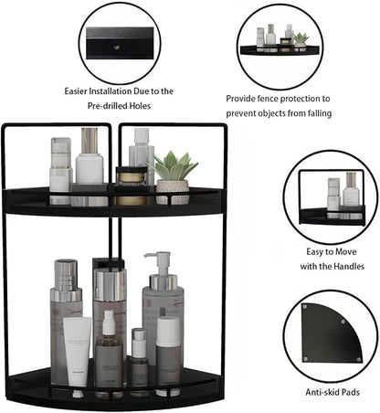 Dorhors 2-Tier Bathroom Counter Organizer,Vanity Counter Corner Shelf, Skincare, Wood Countertop Bathroom Storage and Organization for Kitchen (Black)