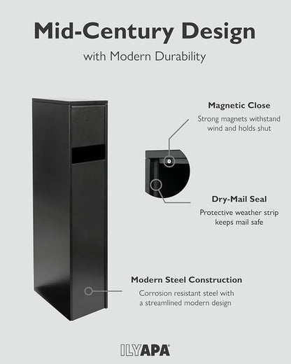 Modern Mailbox with Post - Residential Mailboxes for Outside Post Mount, Large Mail Box and Posts Combo Kit with Newspaper Package Slot, Magnetic Door, Powder Coated, Works with 4x4 or 6X6 Wood