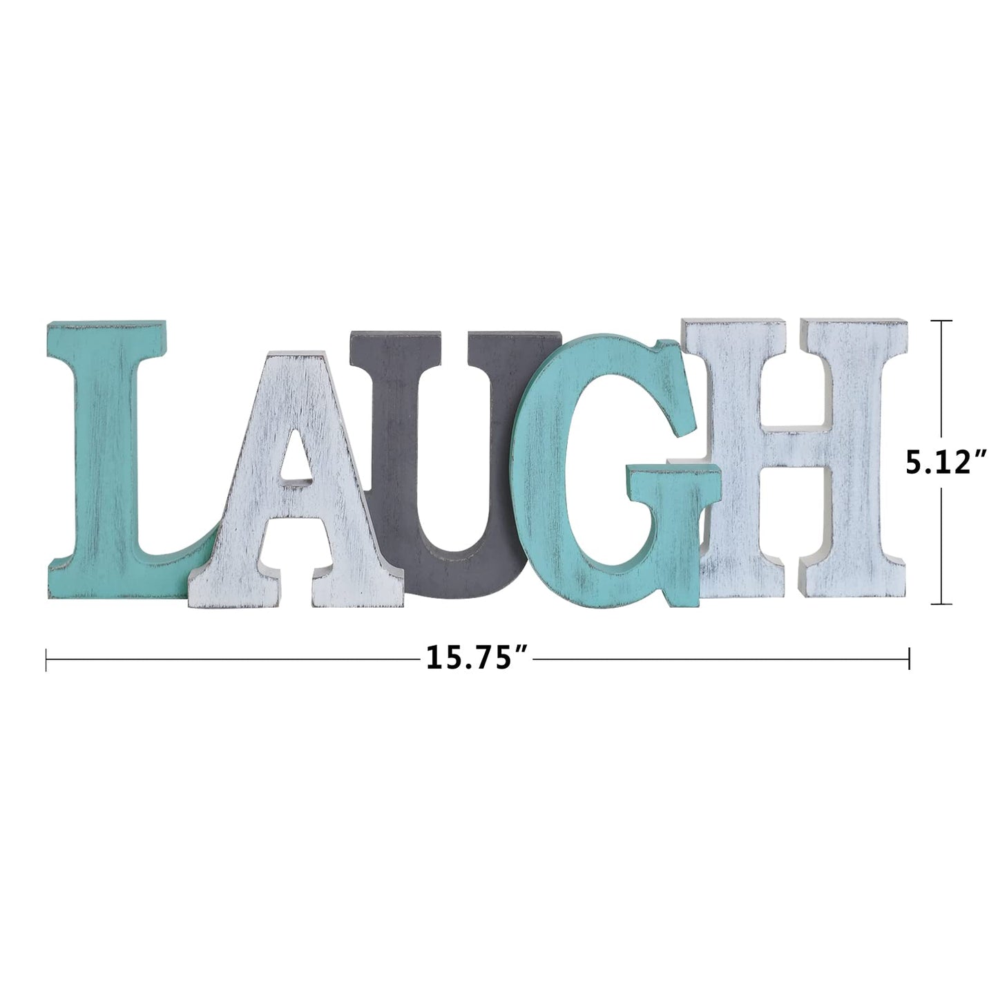 Rustic Wood Sign Décor Decorative Letters Block Free-standing Word Signs Hanging Wooden Cutout Wall Decoration Tabletop Centerpiece (Laugh)