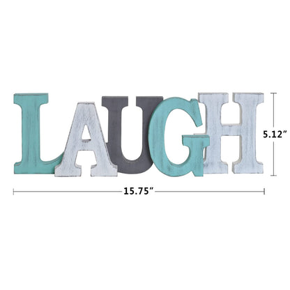 Rustic Wood Sign Décor Decorative Letters Block Free-standing Word Signs Hanging Wooden Cutout Wall Decoration Tabletop Centerpiece (Laugh)