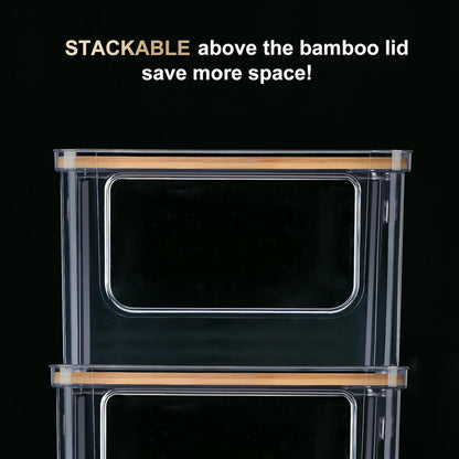Hudgan Stackable Storage with Bamboo Top for Laundry Room Organization, Extra Large Trash Bag/Garbage Bag Dispenser, Under Sink Organizer, Pantry Organizers